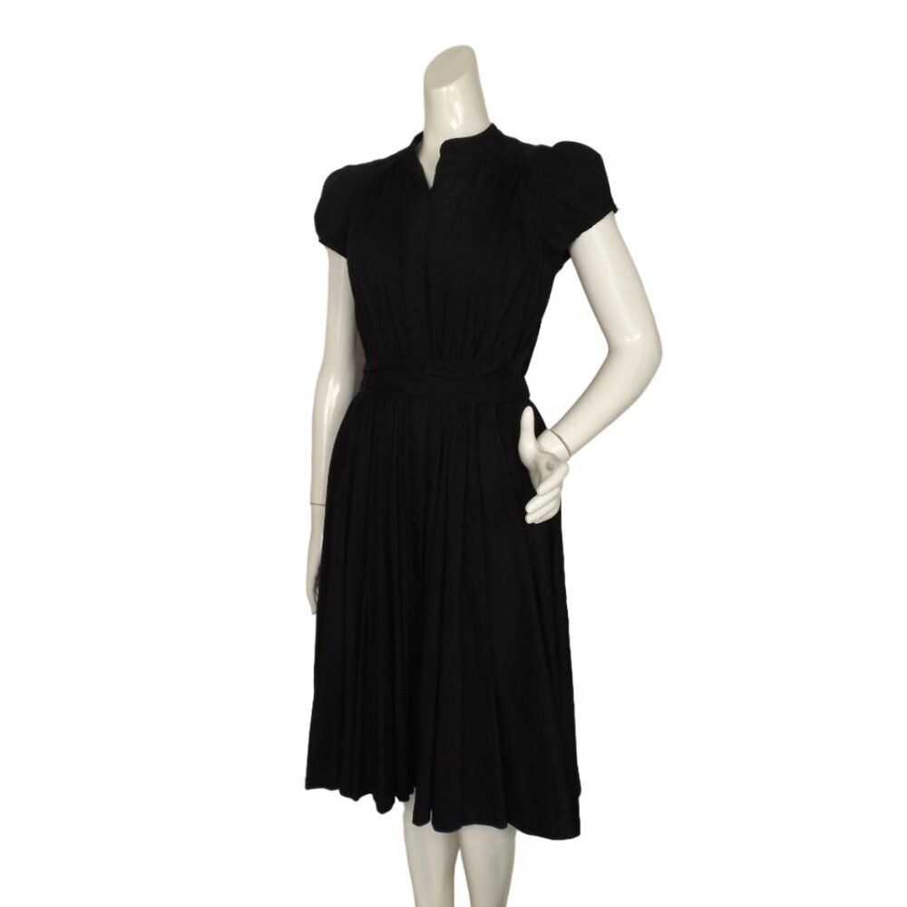 ROBERT RODRIGUEZ Shirt Dress, L, Black, Career, Sash/Bow, Short sleeve Cottony - Picture 4 of 13